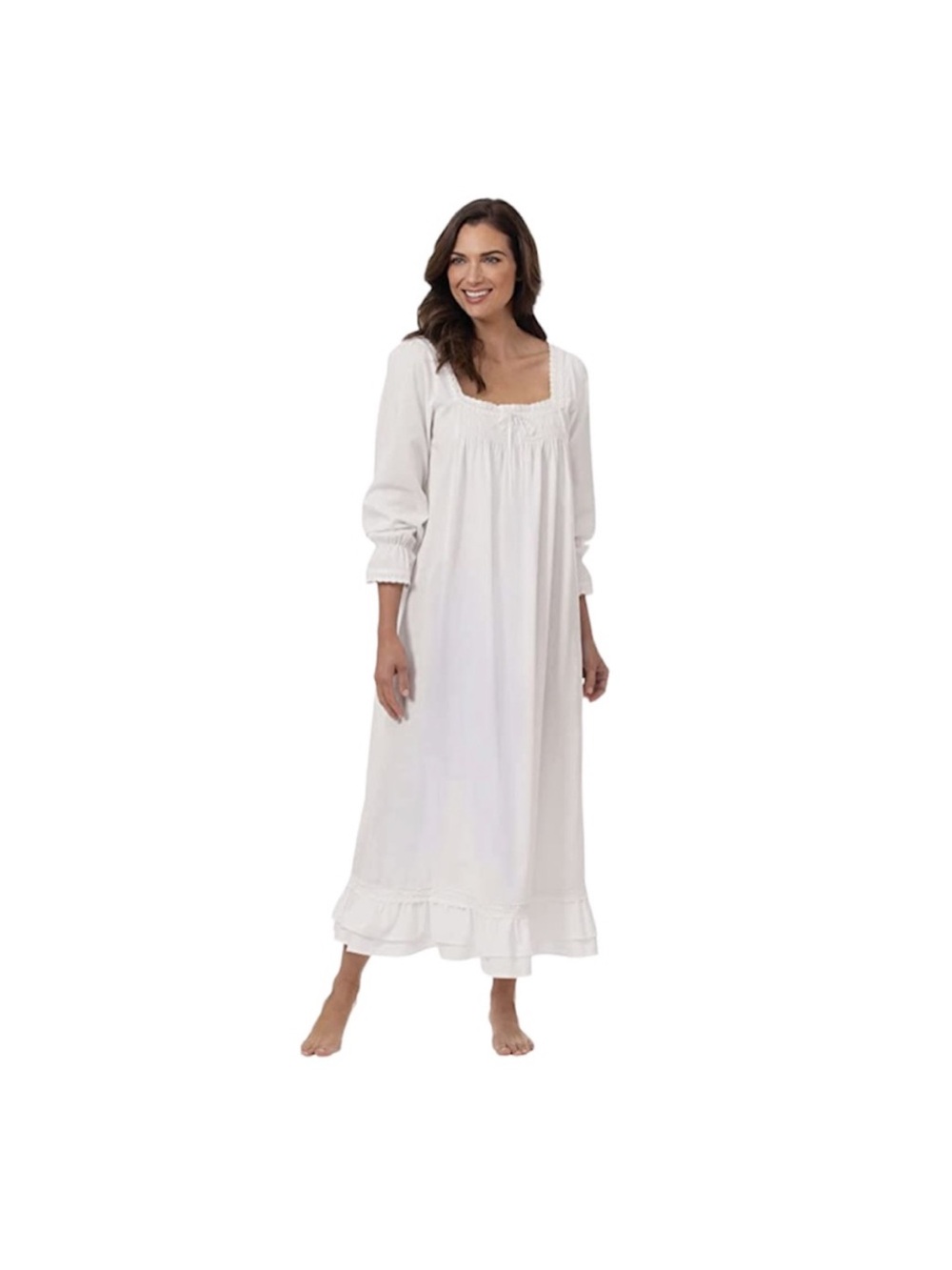 The 1 for U Martha white cotton long sleeve night gown size Medium NWT coquette